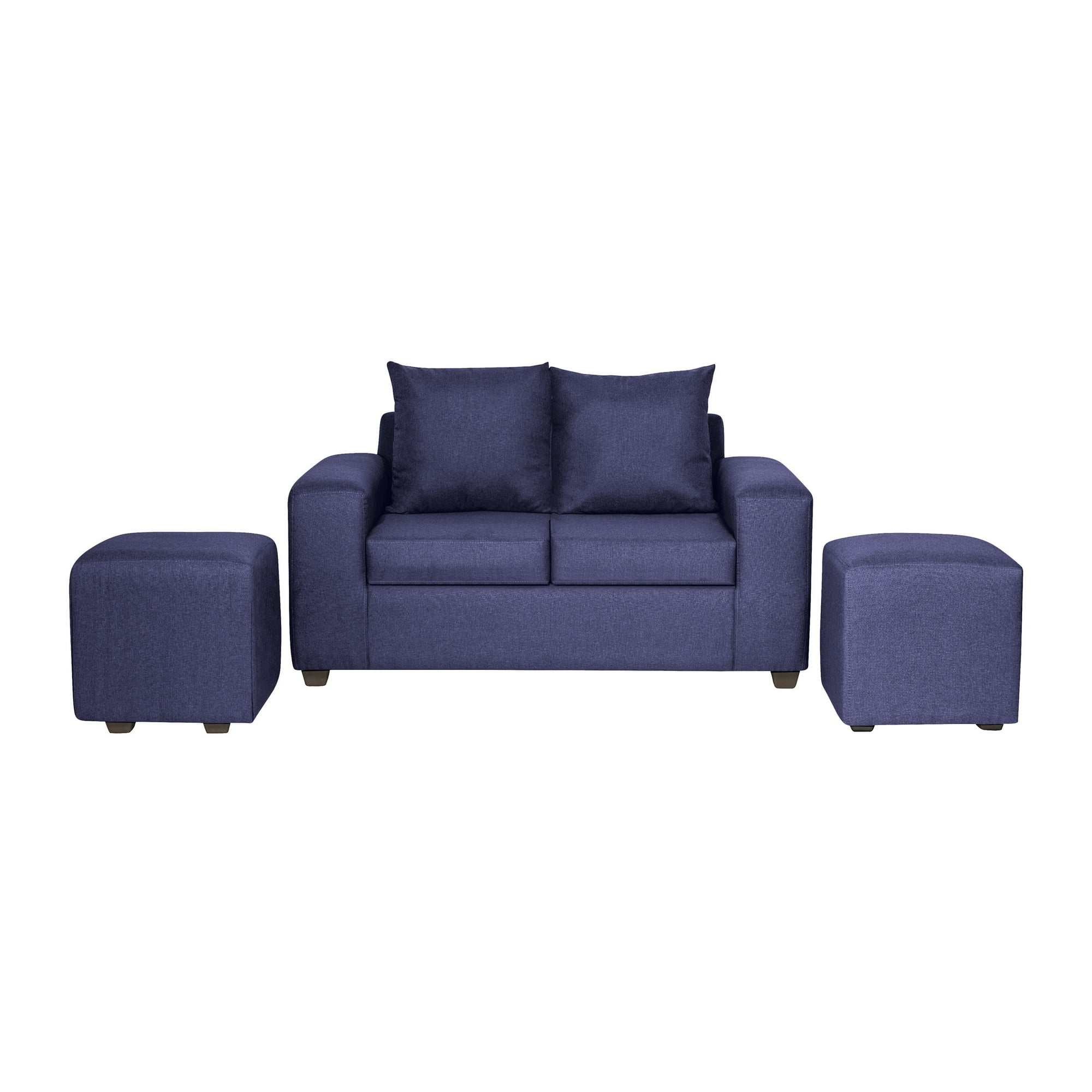 Intermuebles - Living Grez 2 Cuerpos + 2 Pouf Tela Azul
