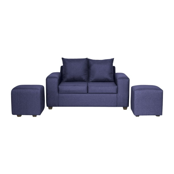 Living Grez 2 Cuerpos + 2 Pouf Tela Azul