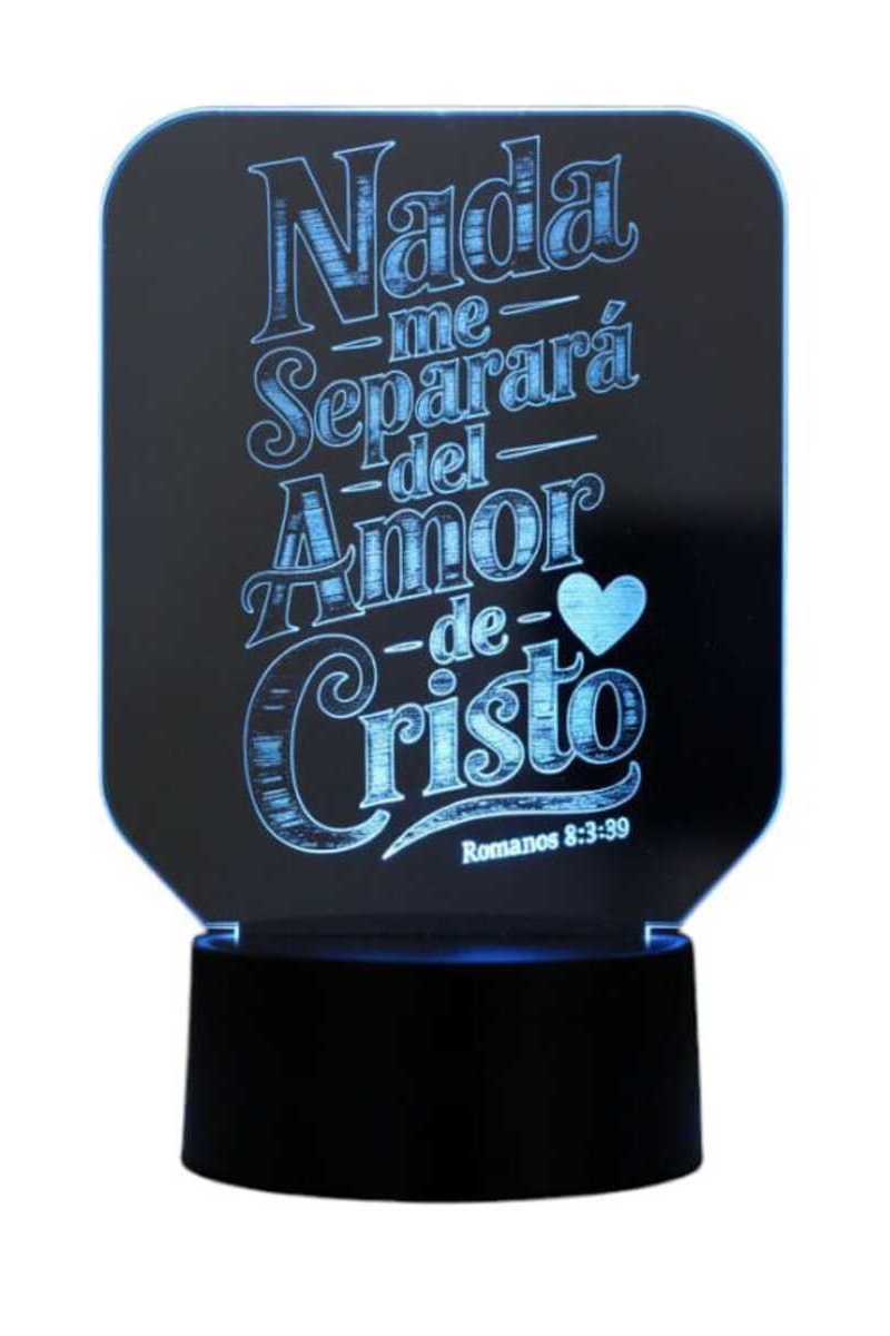 Lampara Ilusion 3D Frase: Nada Me Separara Del Amor De Cristo De 7 Colores, Base Touch