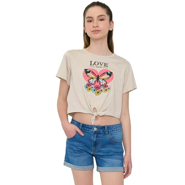 Polera Niña Teen Manga Corta Fun Nudo Beige Corona