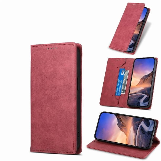 Funda tipo cartera con bloqueo RFID para iPhone 17 Pro Max Con tapa abatible, portatarjetas, cierre magnético, TPU y soporte Rojo