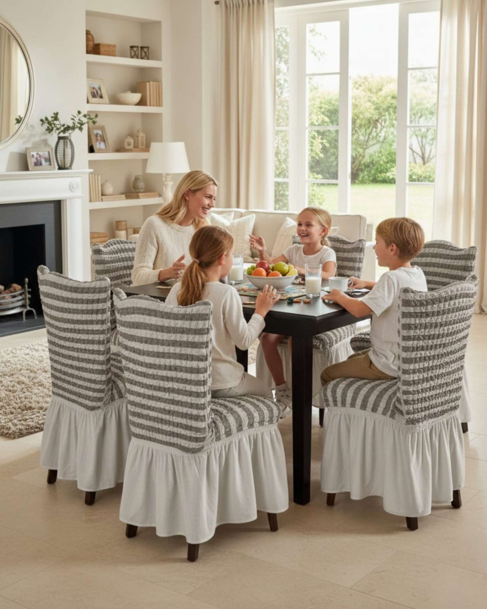 Mylhogar - Set De 6 Fundas Turkas Con Falda Para Sillas Con Diseño De Lineas