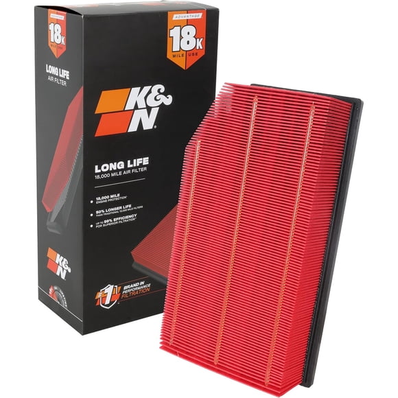 K&N Engine Air Filter, Long Life 18,000-Mile Replacement