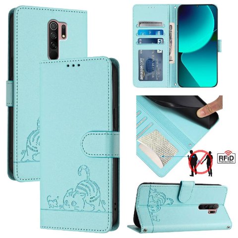 Funda Tipo Cartera Foxdock Para Xiaomi Redmi 9 Con Soporte, Ranuras, Rfid, Diseño De Gato