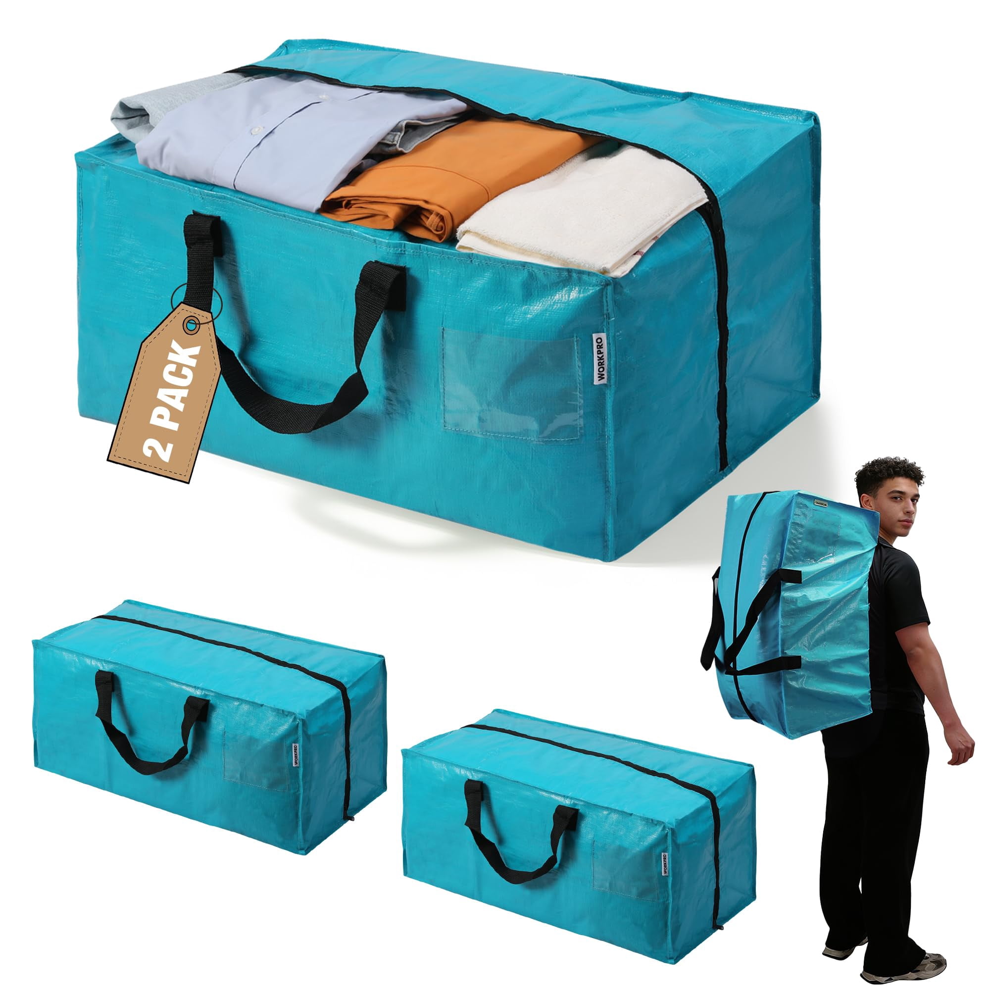 Bolsas De Mudanza Workpro Extra Grandes, Paquete De 2 Con Cierres Y Correas
