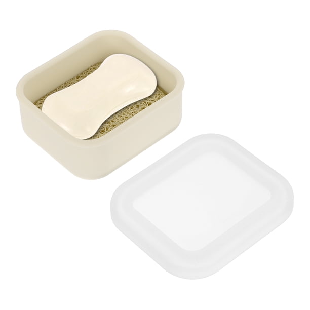 Uxcell Caja de Viaje de Silicona para Jabón, Contenedor de Jabón de 3.7x3.3x1.6 Pulgadas para Viajar, Tapa Beige y Transparente