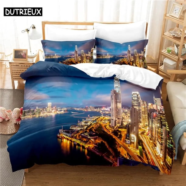 Seaside City Bedding Set Duvet Cover Set Bedding Digital Printing Bed Linen Bedding Set Fashion Design