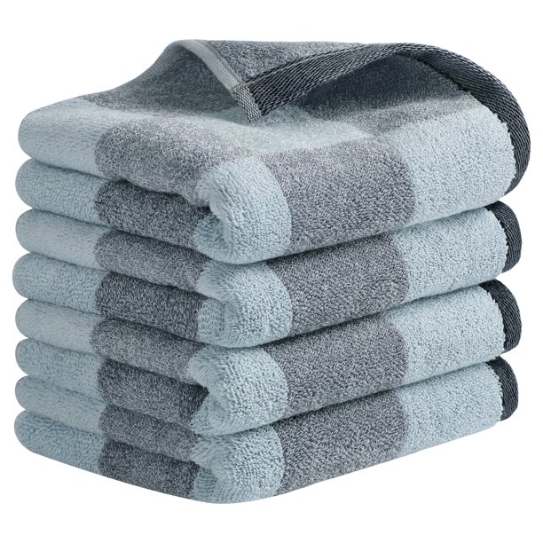 REGALWOVEN Juego de Toallas Decorativas de Mano a Cuadros para Baño 14" x 28", Toallas de Algodón Suaves y Absorbentes para Spa, Baño, Gimnasio, Cocina Gris y Azul Claro a Cuadros 4 Piezas