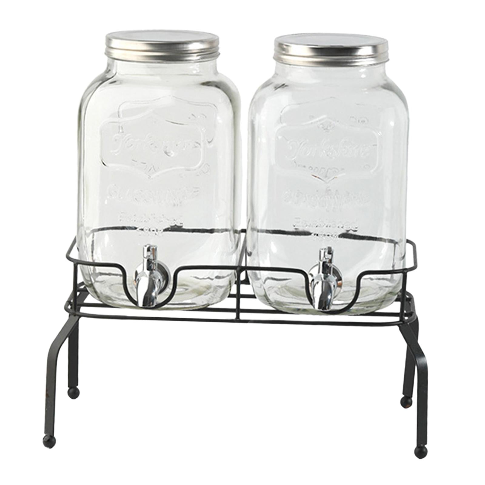 Magideal - Dispensador De Bebidas De Vidrio, Paquete De 2, 4, Barbacoa, 2 Vasos Con Soporte Para Fiestas, Bebidas, Jugo, Boda , Grifo De Acero