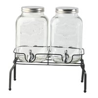 Magideal - Dispensador De Bebidas De Vidrio, Paquete De 2, 4, Barbacoa, 2 Vasos Con Soporte Para Fiestas, Bebidas, Jugo, Boda , Grifo De Acero