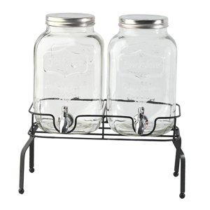 Magideal - Dispensador De Bebidas De Vidrio, Paquete De 2, 4, Barbacoa, 2 Vasos Con Soporte Para Fiestas, Bebidas, Jugo, Boda , Grifo De Acero