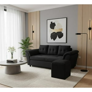 Mueblesjd - Sofá New Sira +2 Puff Felpa Negro