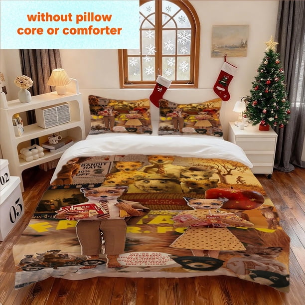 Fantastic Mr Fox Multi-Element Collage Printed Duvet Cover Set Warm and Cozy