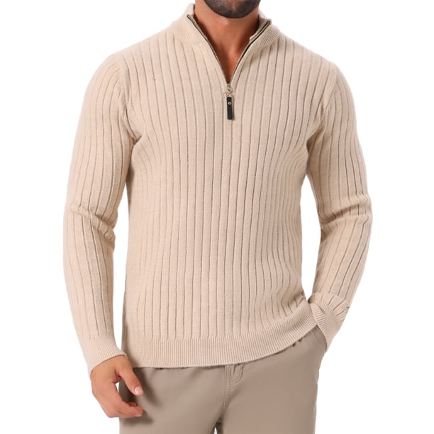 INSPIRE CHIC Suéter de Cuello Alto con Cremallera para Hombre, Cuello Simulado, Polo de Punto L Beige