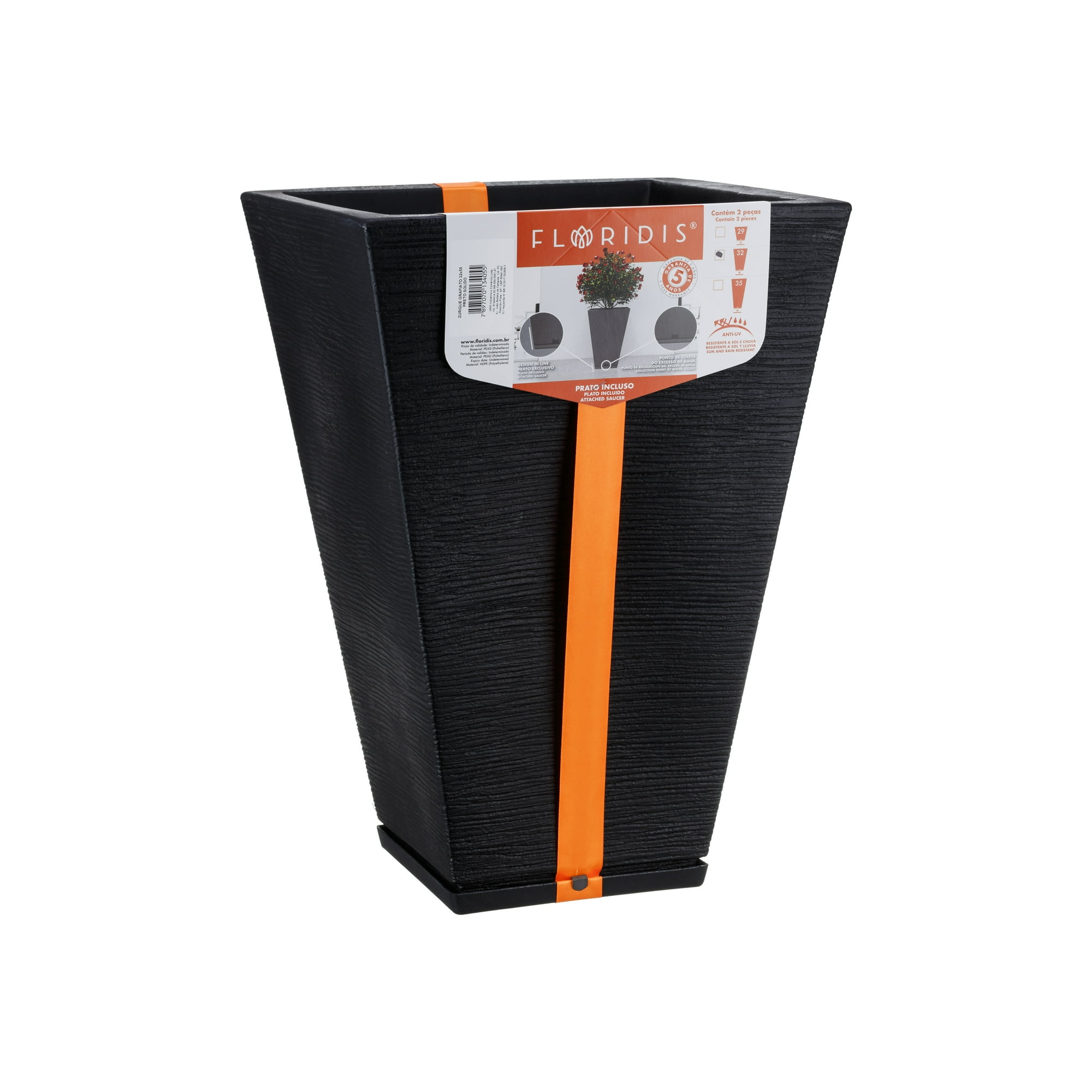 Floridis - Macetero Negro Zurique 55cm Alto Con Plato