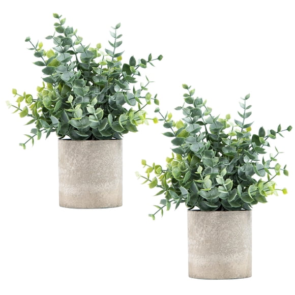 Cobertura de plantas artificiales de eucalipto en maceta de 9,45 pulgadas, paquete de 2