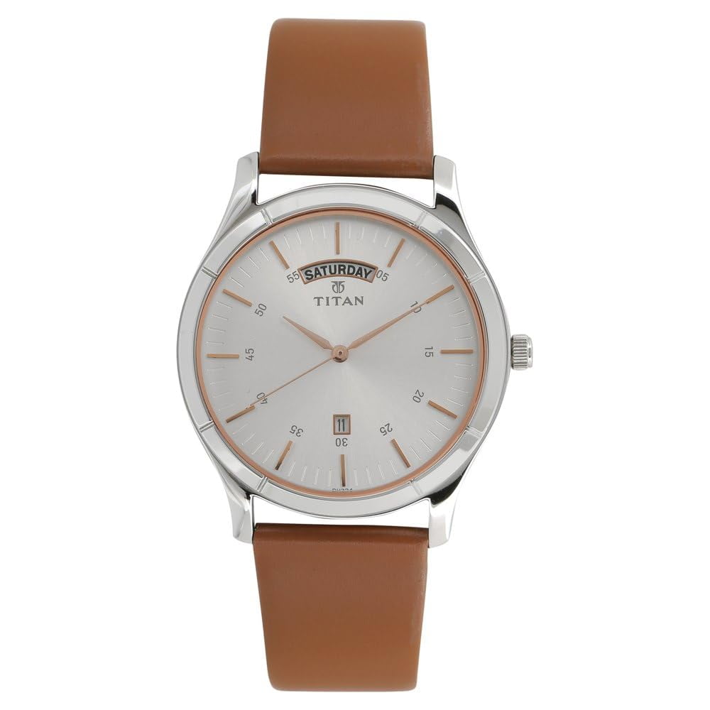 Reloj Titan Ns10010km01 Con Esfera Blanca Y Correa De Cuero Marrón