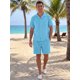 thumbnail image 2 of INSPIRE CHIC Conjunto de Camisa y Pantalones Cortos Texturizados de Verano para Hombre 2 Piezas Cortas S Azul, 2 of 5
