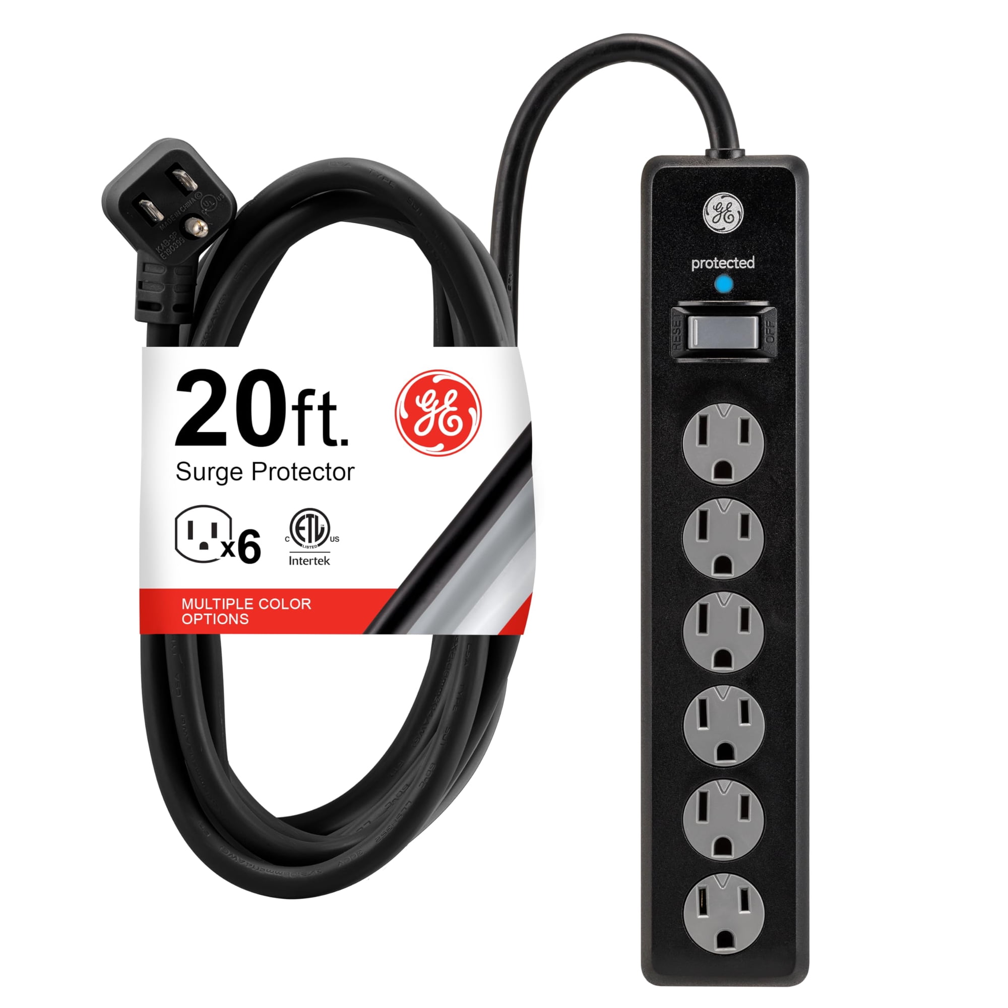 Cable De Extensión Ge Surge Protector De 6 Salidas Y 20 Pies, 800 Julios