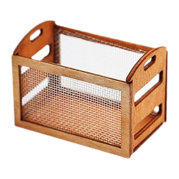 Mini cesta de madera para casa de muñecas, muebles de juguete, estante de almacenamiento de simulación, accesorios para decoración de baño y jardín,