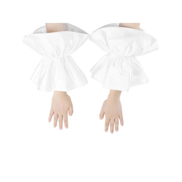 INSPIRE CHIC Guantes Largos con Volantes para Mujeres, Mangas de Brazo con Dedos Completos hasta el Codo para Boda, Fiesta, Banquete, Baile de Graduación, Vestido de Gracia Blanco
