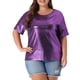 thumbnail image 1 of Agnes Orinda Ropa de Halloween para Mujeres de Talla Grande Tops Escolares Universitarios Blusas de Fiesta de Manga Corta Metálica Holográfica 1X Púrpura, 1 of 6
