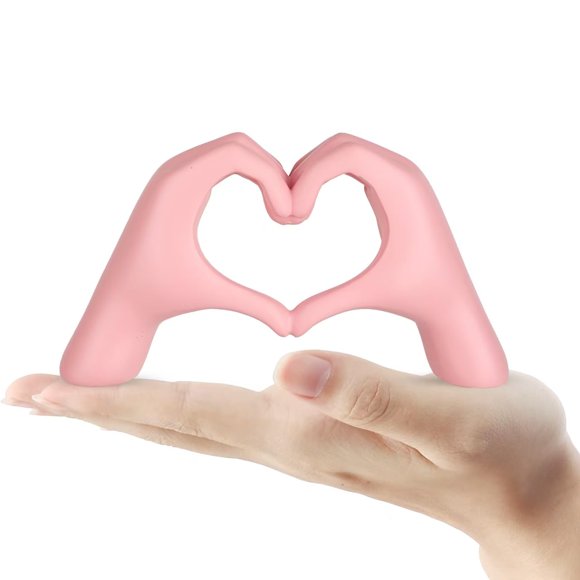 Escultura BUBUHSHM de 12 cm, manos en forma de corazón de resina rosa