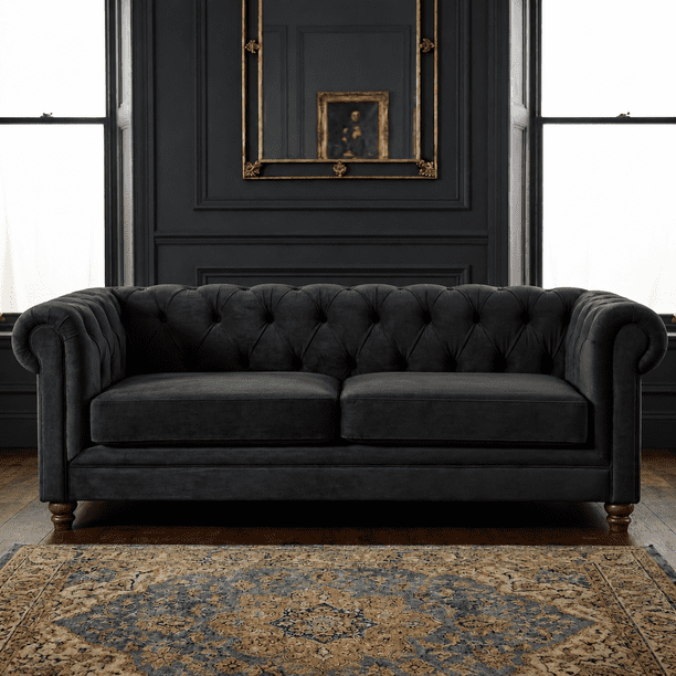 Sofa Florencia 3C Tela Velvet Negro
