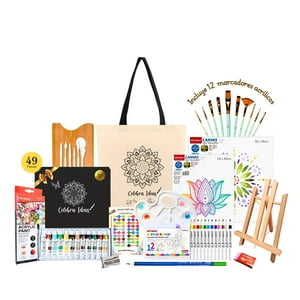 Celebra Ideas - Set Kit De Arte Pinturas Acrílicas Con Marcadores Acrílicos Y Lienzos 49 Piezas