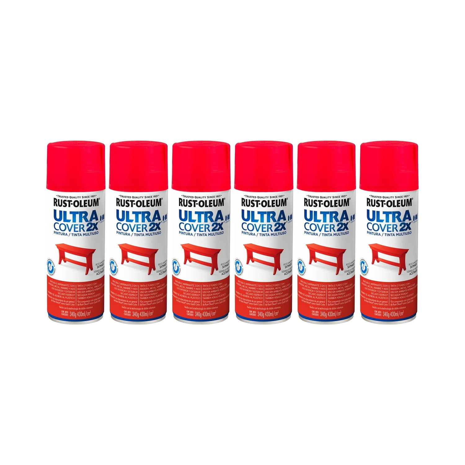 Rust-oleum - Pack 6 Und. Pintura En Spray Ultra Cover 2x Multiuso Rojo Amapola Satinado 340 G 700050