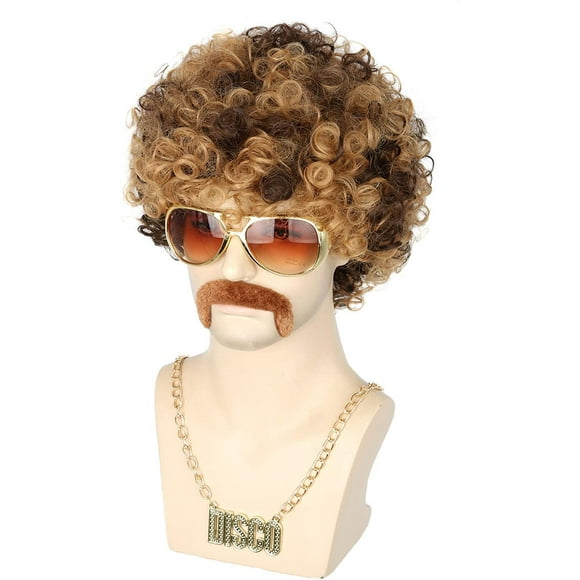 Peluca Topcosplay, 70, 80, disco, hippies, afro, corta, rubia rizada