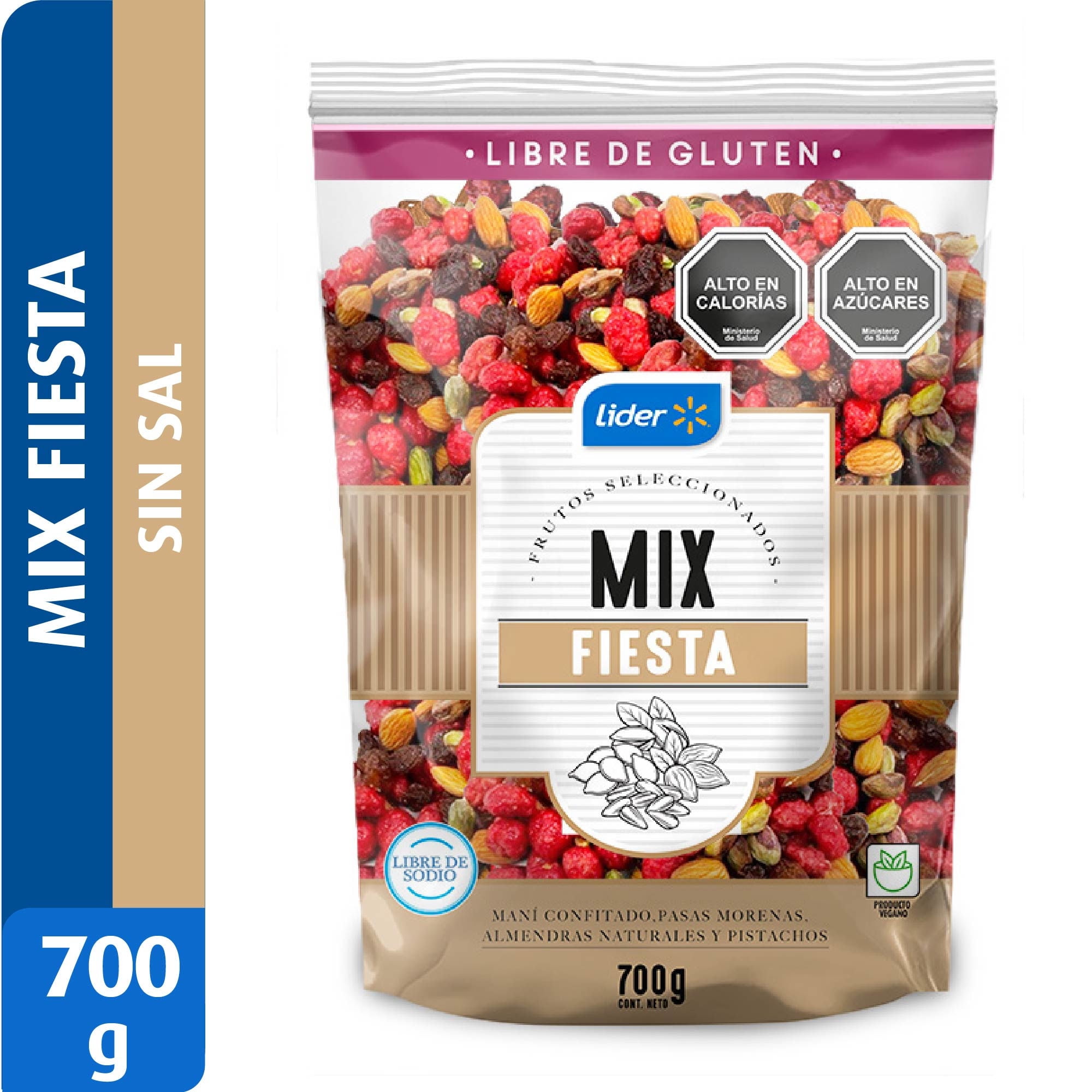 Mix De Maní Confitado, Pasas Morenas, Almendras Y Pistacho, Sin Sal 700 g Lider