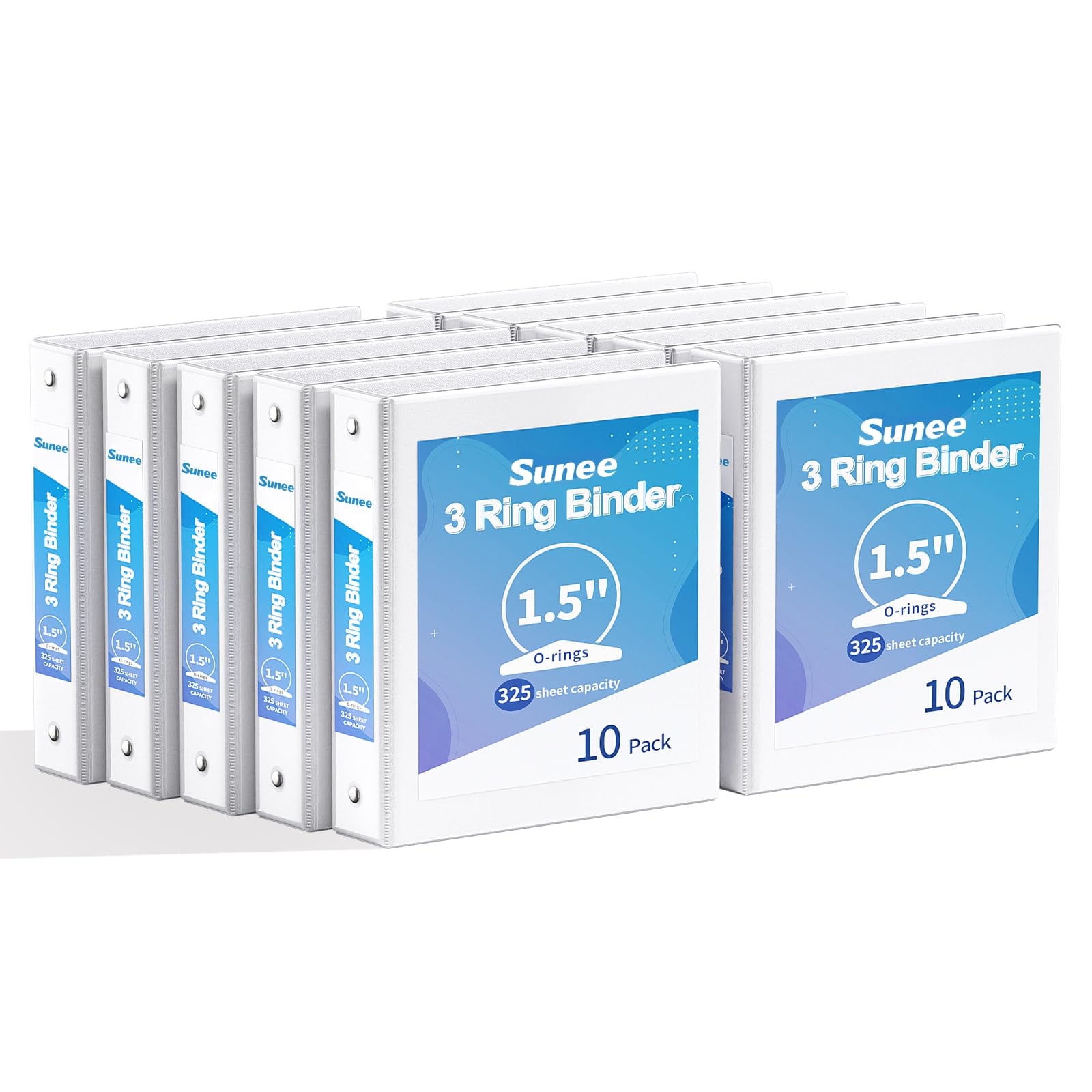 Binder Sunee 3 Anillos De 1.5 Pulgadas, 10 Unidades, Sin Pvc, Color Blanco