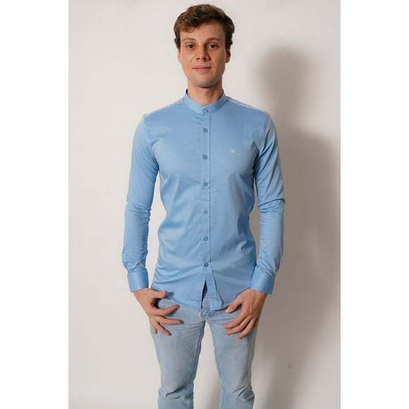 Camisa Celeste cielo manga larga fit White Clothing