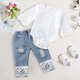 thumbnail image 5 of Conjunto de ropa para bebé niña, mameluco para bebé, top y jeans, 5 of 5