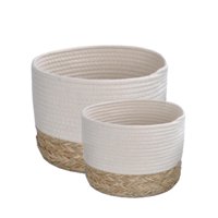 Vgo - Set De 2 Canasto Redondos Blanco Y Natural