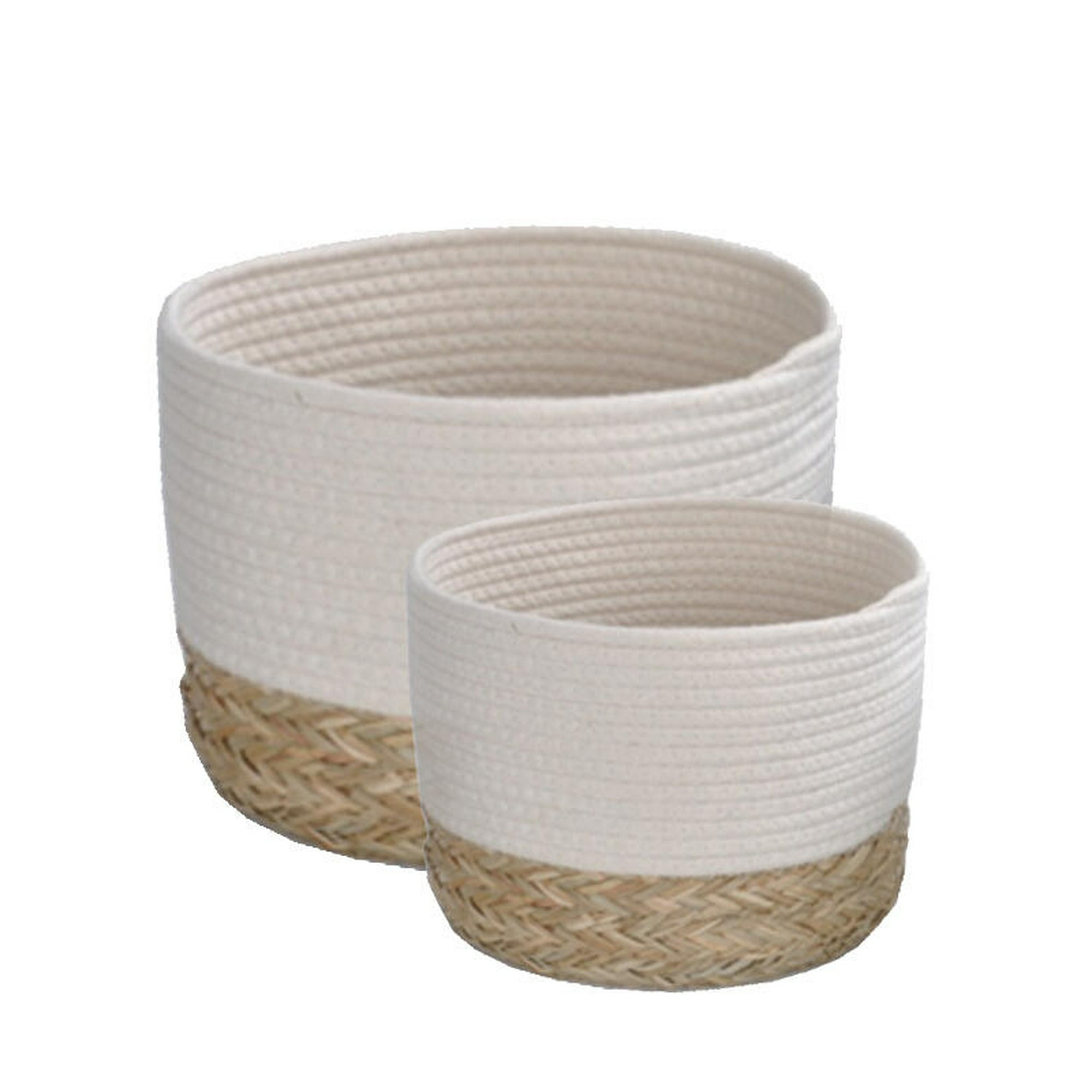 Vgo - Set De 2 Canasto Redondos Blanco Y Natural