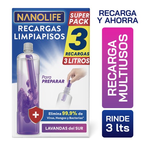 Nanolife - Limpiapisos Desinfectante - Aroma Lavanda - Recarga (3X)