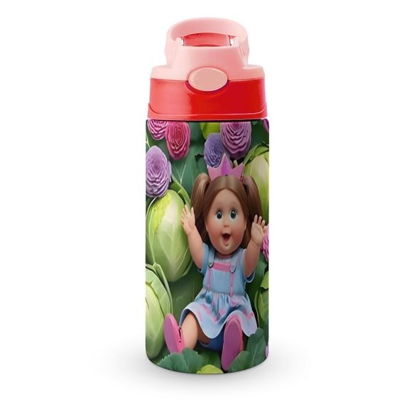 Cabbage Patch KidsBotella de Agua con Tapa Pop Top de Un Toque, Acero Inoxidable, a Prueba de Fugas, para Deportes, Botella Infantil rosa 12 oz