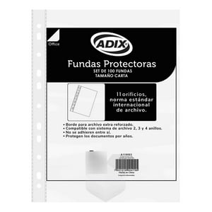 Fundas Protectoras Plasticas Transparente Carta 100 Un Adix Multicolor
