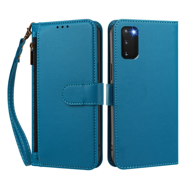 Funda Tipo Billetera para samsung galaxy S20 con Soporte y Bolsillo con Cierre Azul