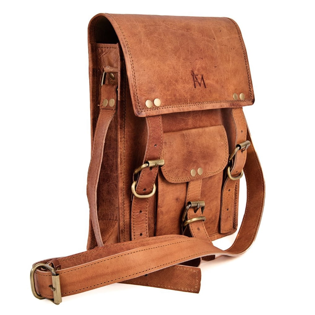 Bolso Bandolera De Cuero Natural, Estilo Vintage. Café. Franz Mossi