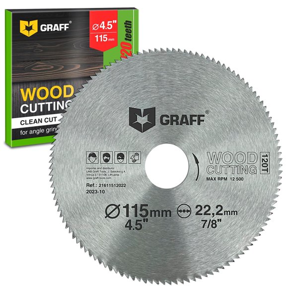 Hoja de sierra circular GRAFF 4,5" 120T para madera, eje de 2,2 cm