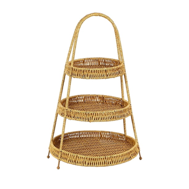 Cesta de mimbre de imitación rústica, cesta de aperitivos, cesta de almacenamiento tejida, cesta de pan con asa para comedor, parque, playa, Camping 3 niveles