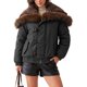 thumbnail image 2 of INSPIRE CHIC Chaqueta Recortada de Mujer con Ribete de Piel Sintética, Estilo Oversized, Forrada de Forro Polar, Ajustable, Grande, Negra, 2 of 6