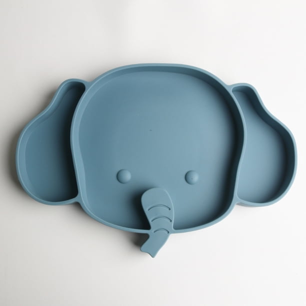 Baby Food Grade Silicone Elephant Dinner Plate, Compartment Food Supplement Dinner Plate