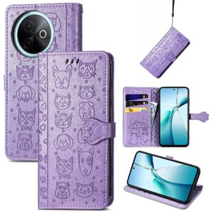 Funda Cartera Foxdock Para Vivo Y39 5G , Flip Pu Con Relieve De Gatos Y Perros, Tarjetero Y Soporte
