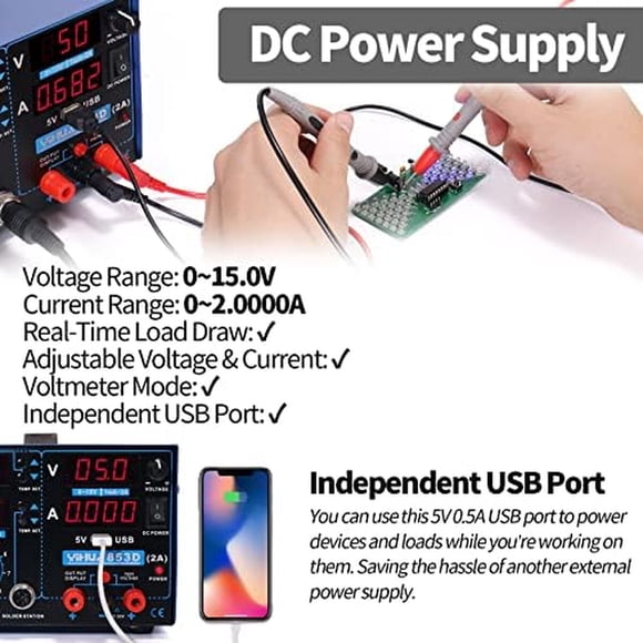 Estación Soldadora YIHUA 853D 2A USB 3 en 1 Aire Caliente