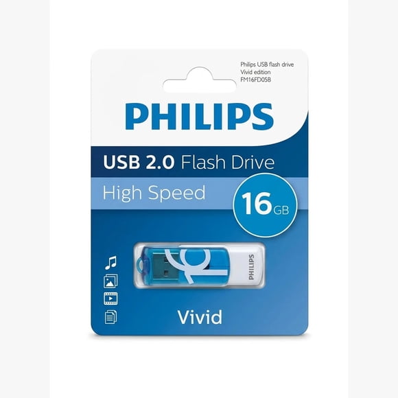 Pendrive 16 Gb Philips Vivid Blue 2.0 Color Azul High Speed
