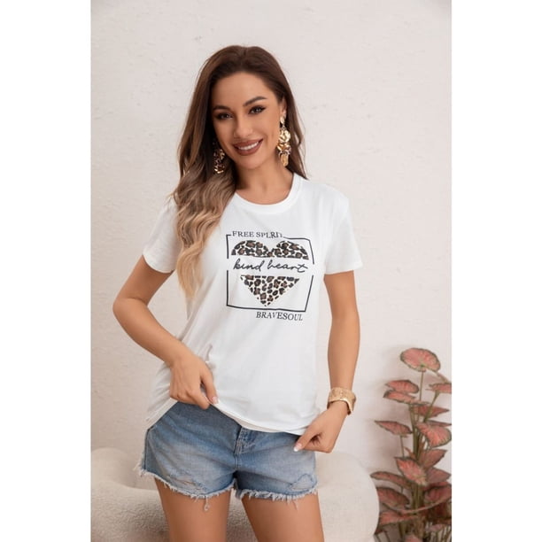 Polera Mujer Algodon Manga Corta Diseño Corazon 0051